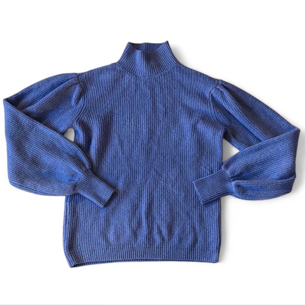Blue Ribbed Turtleneck Sweater